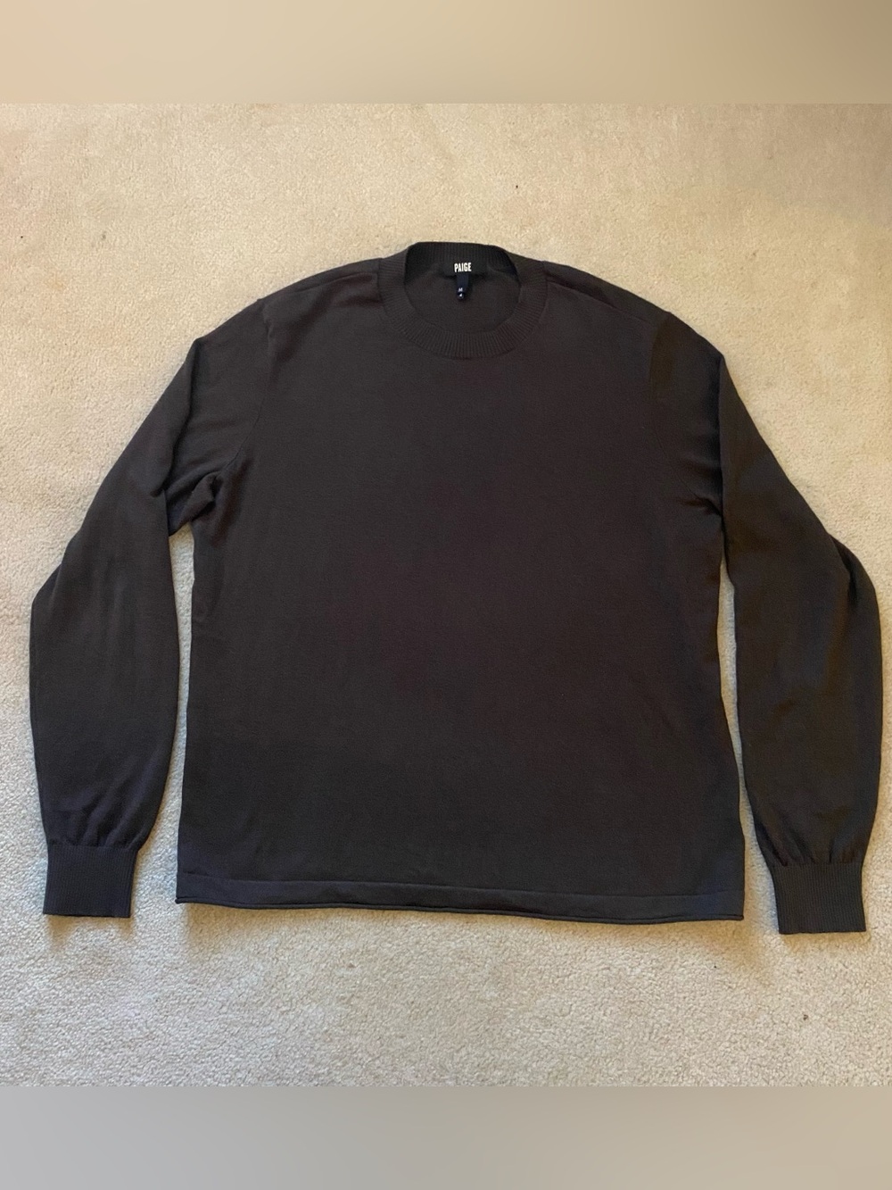 PAIGE Champlin Sweater Mens Medium Black Olive Organic Cotton Wool Crewneck